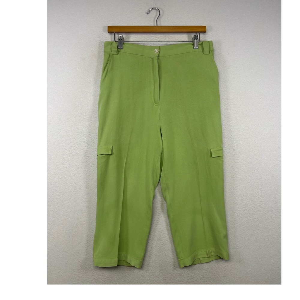 Utility Gorpcore Bobby Chan Womens 10 Lime Green Silk Cotton Cropped Cargo Pants
